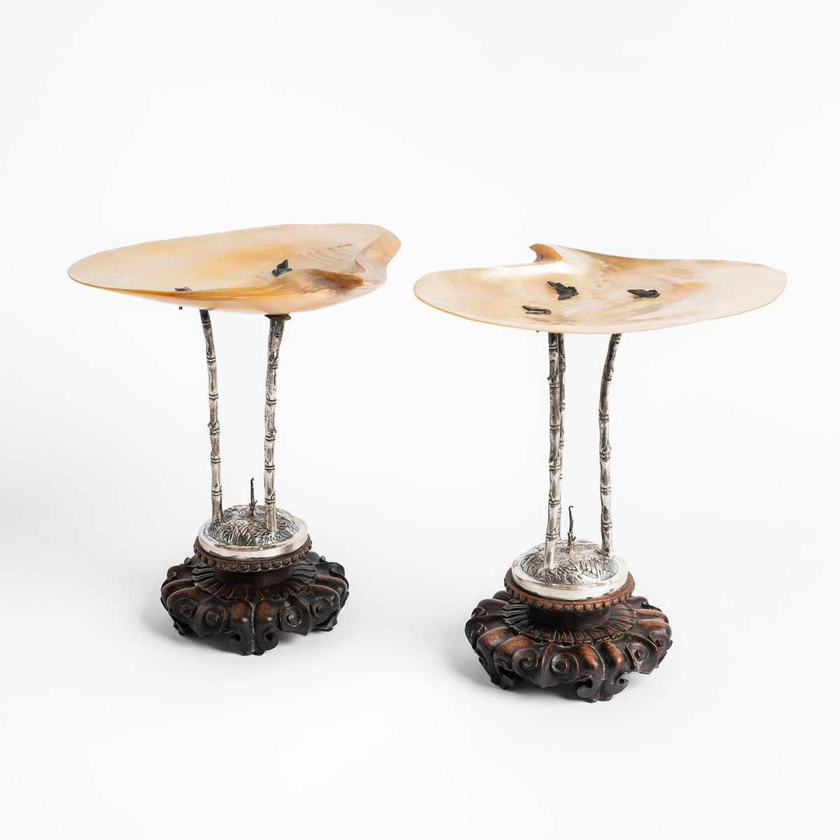 Antique Chinese Mother of Pearl Shell Tazzas | Unique Home Decor | R. Runberg Curiosities