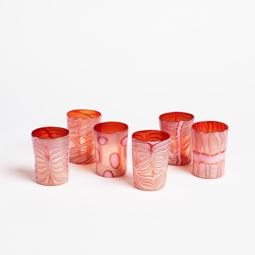 Murano Tumbler, pink on orange, G&B Registry
