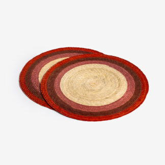 Makaua Handwoven Palm Placemat, Round - red stripe