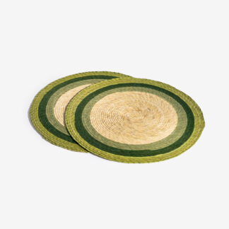 Makaua Handwoven Palm Placemat, Round - green stripe