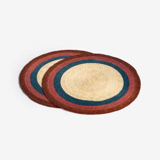 Makaua Handwoven Palm Placemat, Round - red + blue stripe