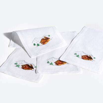 VAV Paris Ski Lodge w Mountains Cocktail Napkins, set of 4 - Image 2