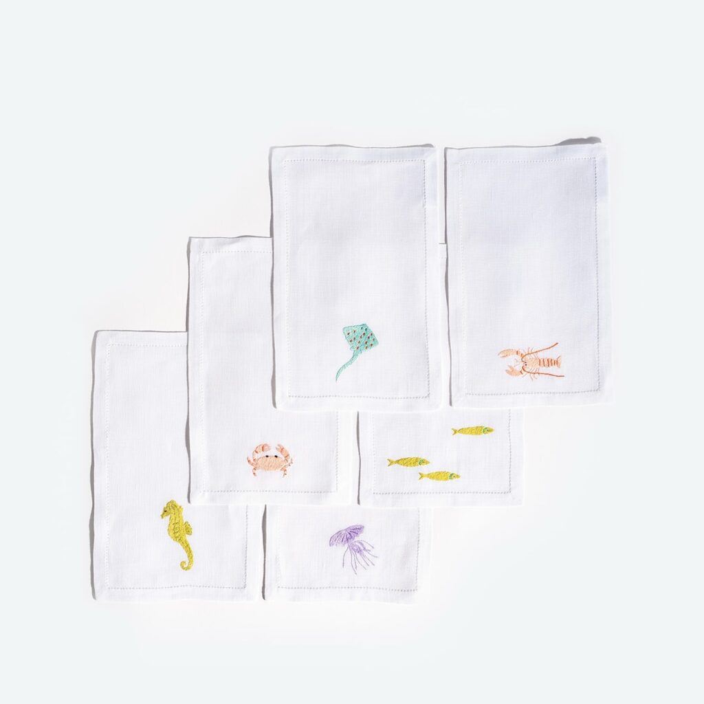 VAV Paris Sea Life Cocktail Napkins, set of 6