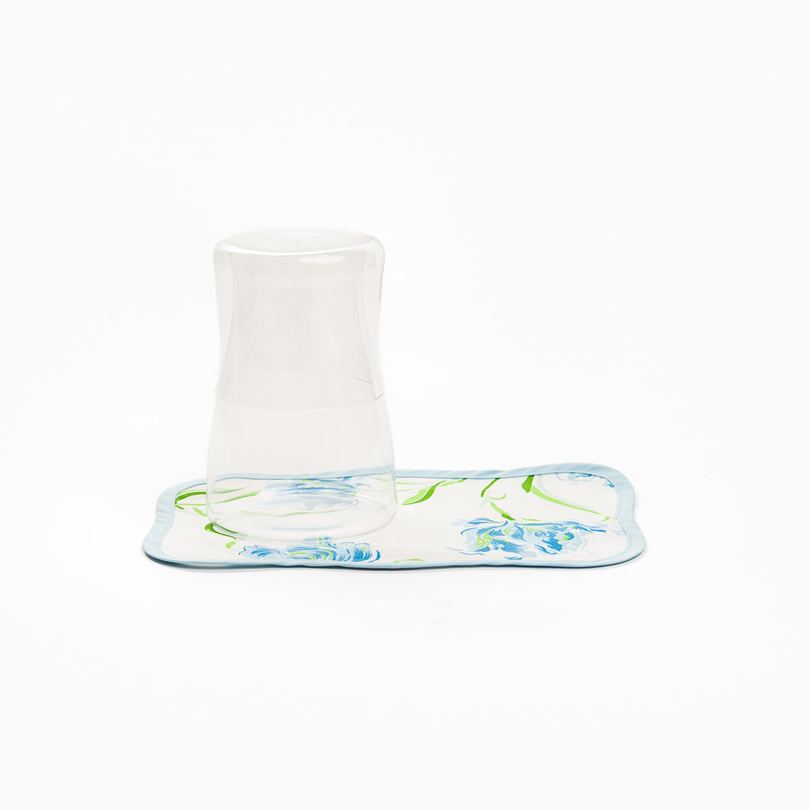 Lobmeyr Night Set + D. Porthault Napkin, Clear + Blue Tulipe Perroquet