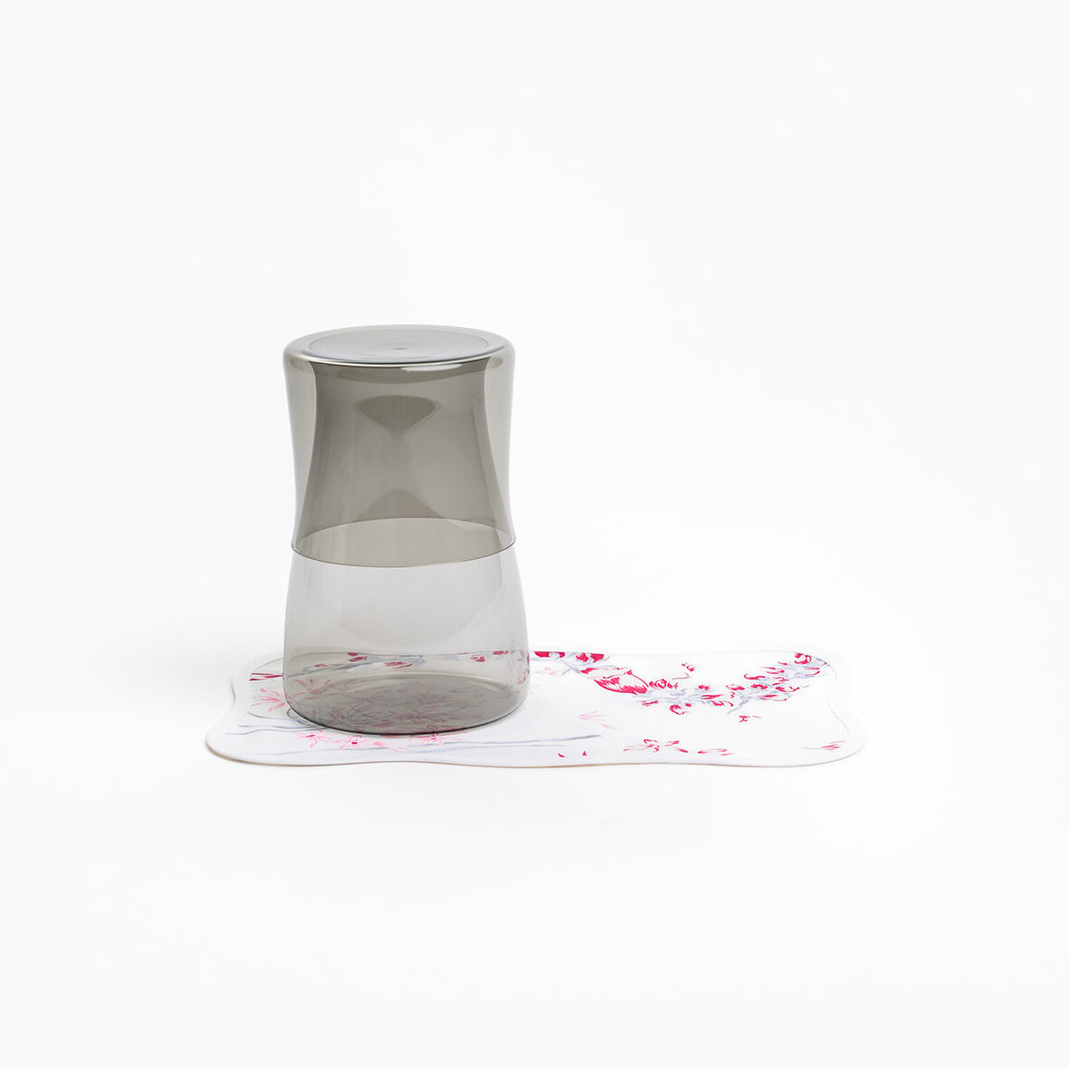 Lobmeyr Night Set + D. Porthault Napkin, Light Grey + Cerise Digitalis