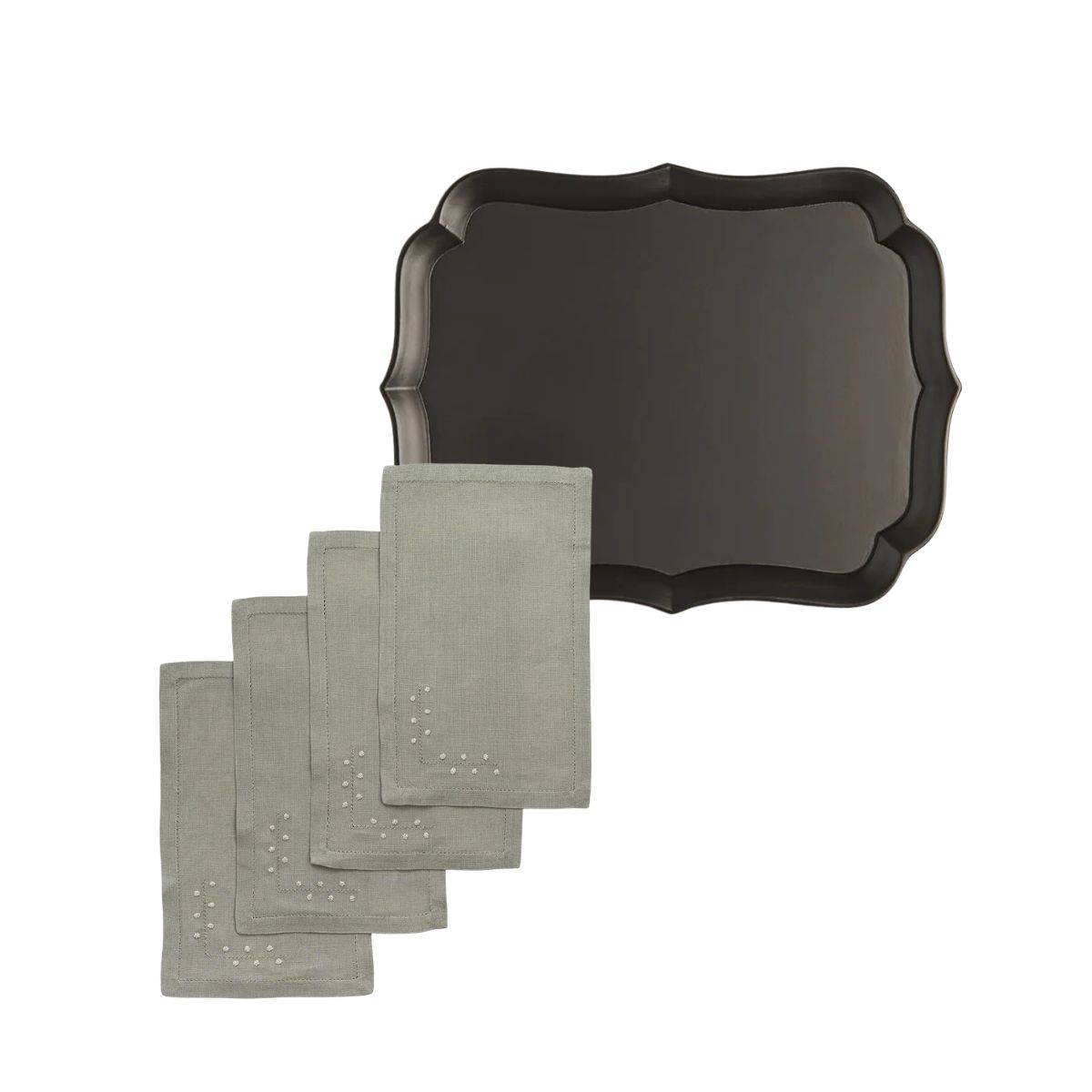 Lacquered Drinks Tray + French Knots Cocktail Napkins